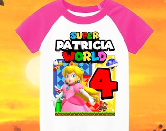 Princess Peach Mario Personalized Birthday Boy, Birthday Girl, Raglan Shirt, Family Shirt, Party Family Matching Tee.
