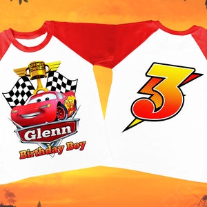Cars Lightning Mcqueen Personalized Birthday Boy, Birthday Girl, Raglan Shirt, Family Shirt, Party Family Matching Tee.