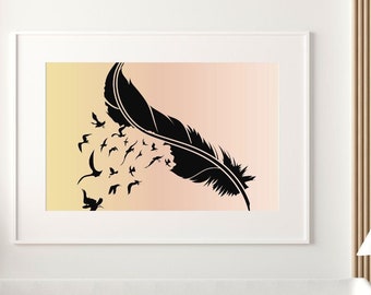 Feather wall art digital printable | emerge wall art | feathers wall art | beautiful artwork | sunrise wall art | transformation wall art