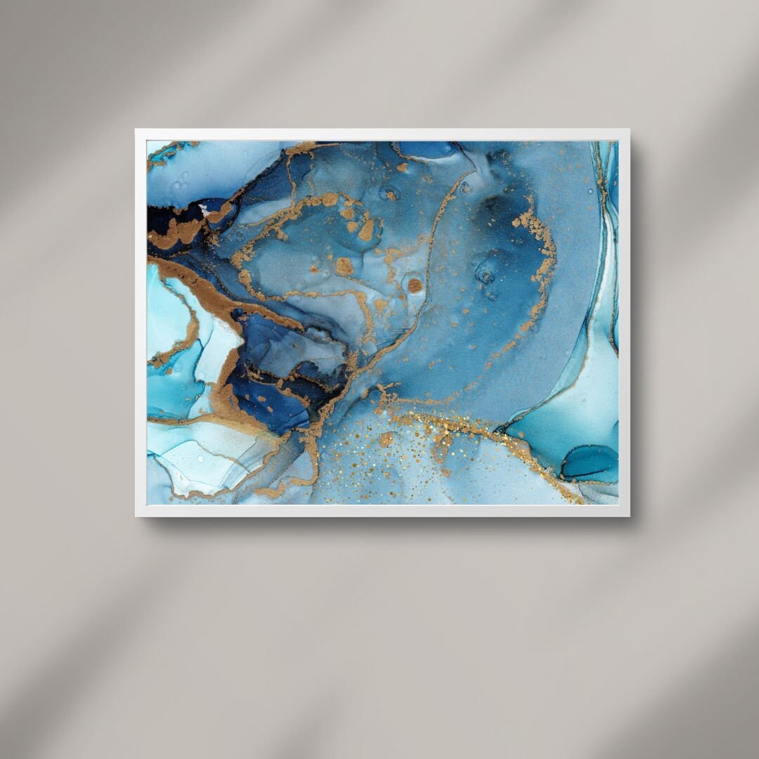 Navy Blue and Gold Digital Wall Art Abstract Navy Gold Wall Etsy