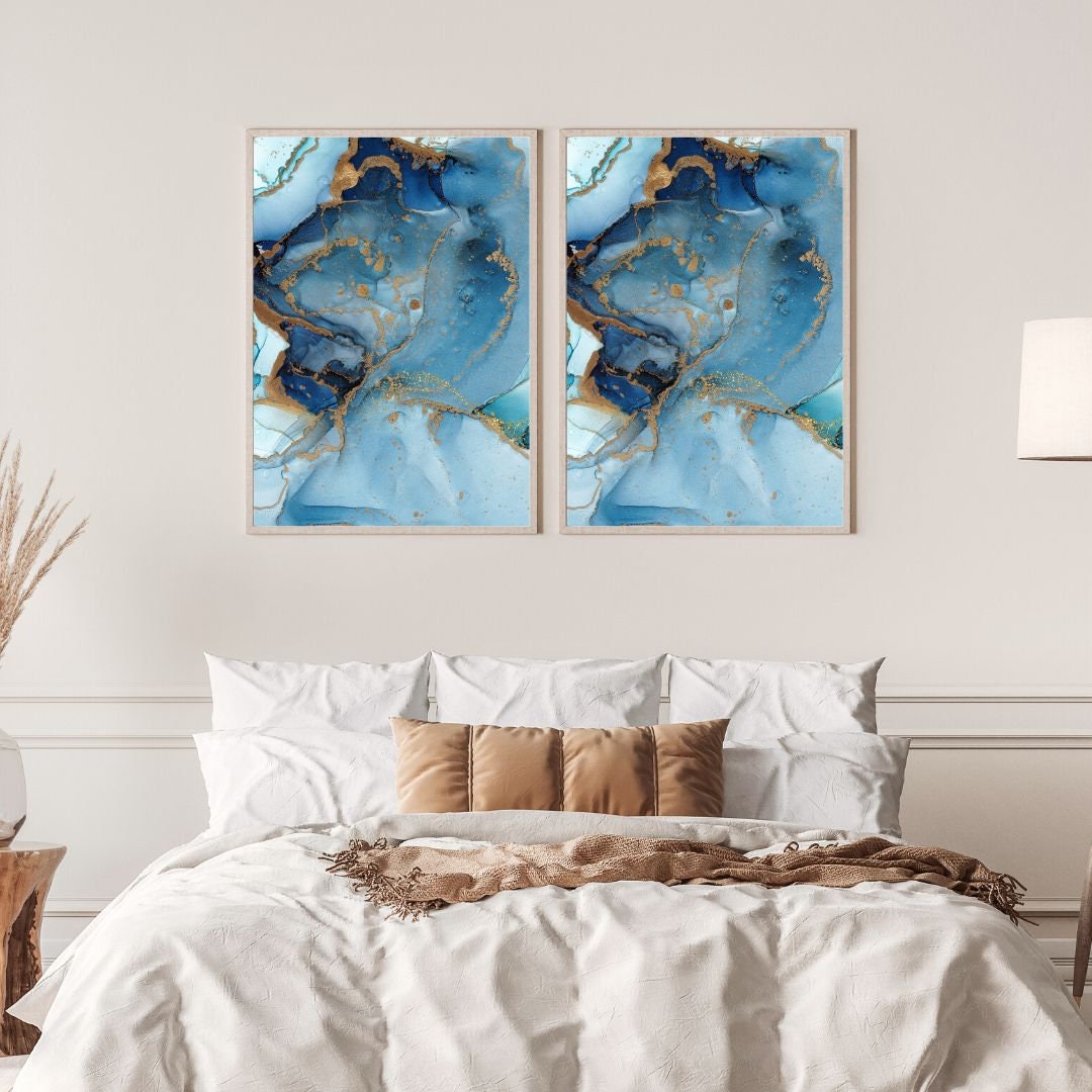 Navy Blue and Gold Digital Wall Art Abstract Navy Gold Wall Etsy