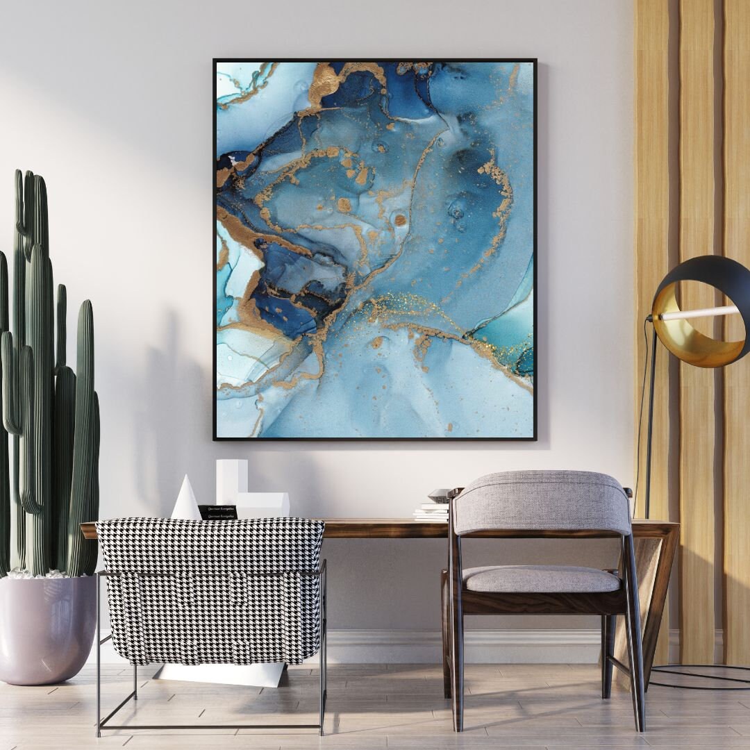 Navy Blue and Gold Digital Wall Art Abstract Navy Gold Wall Etsy