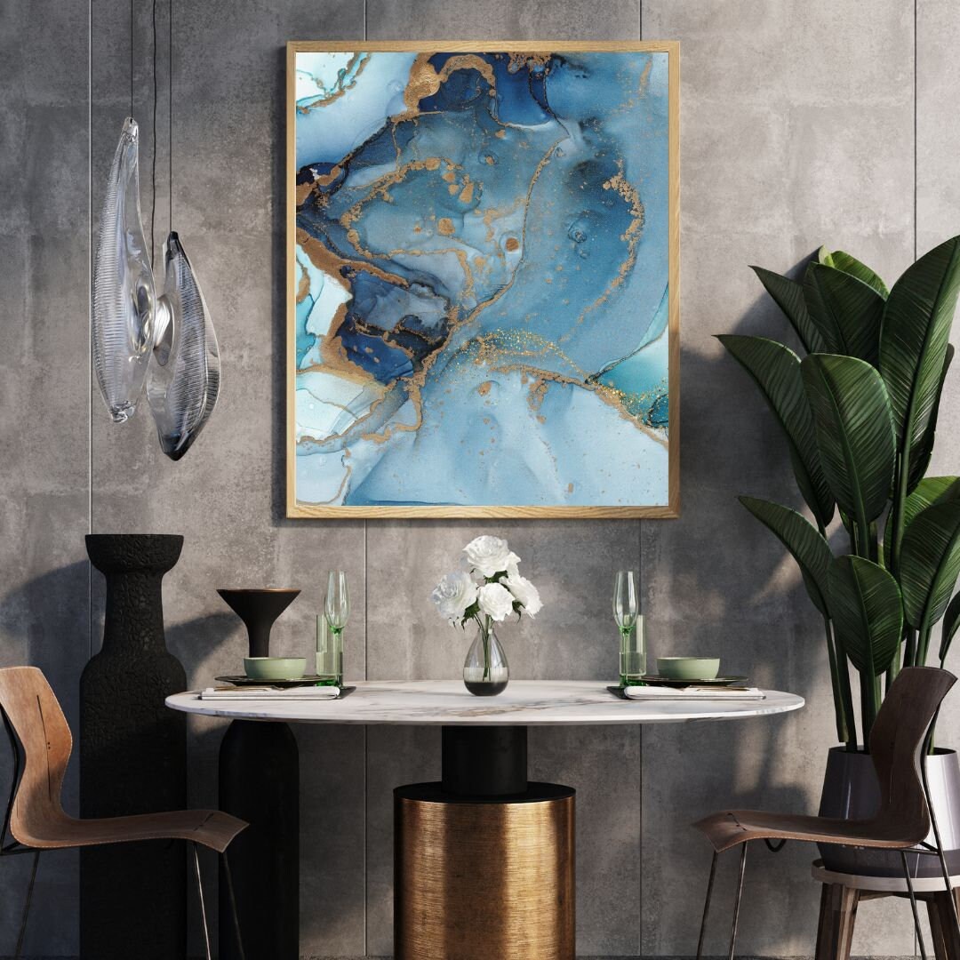 Navy Blue and Gold Digital Wall Art Abstract Navy Gold Wall Etsy