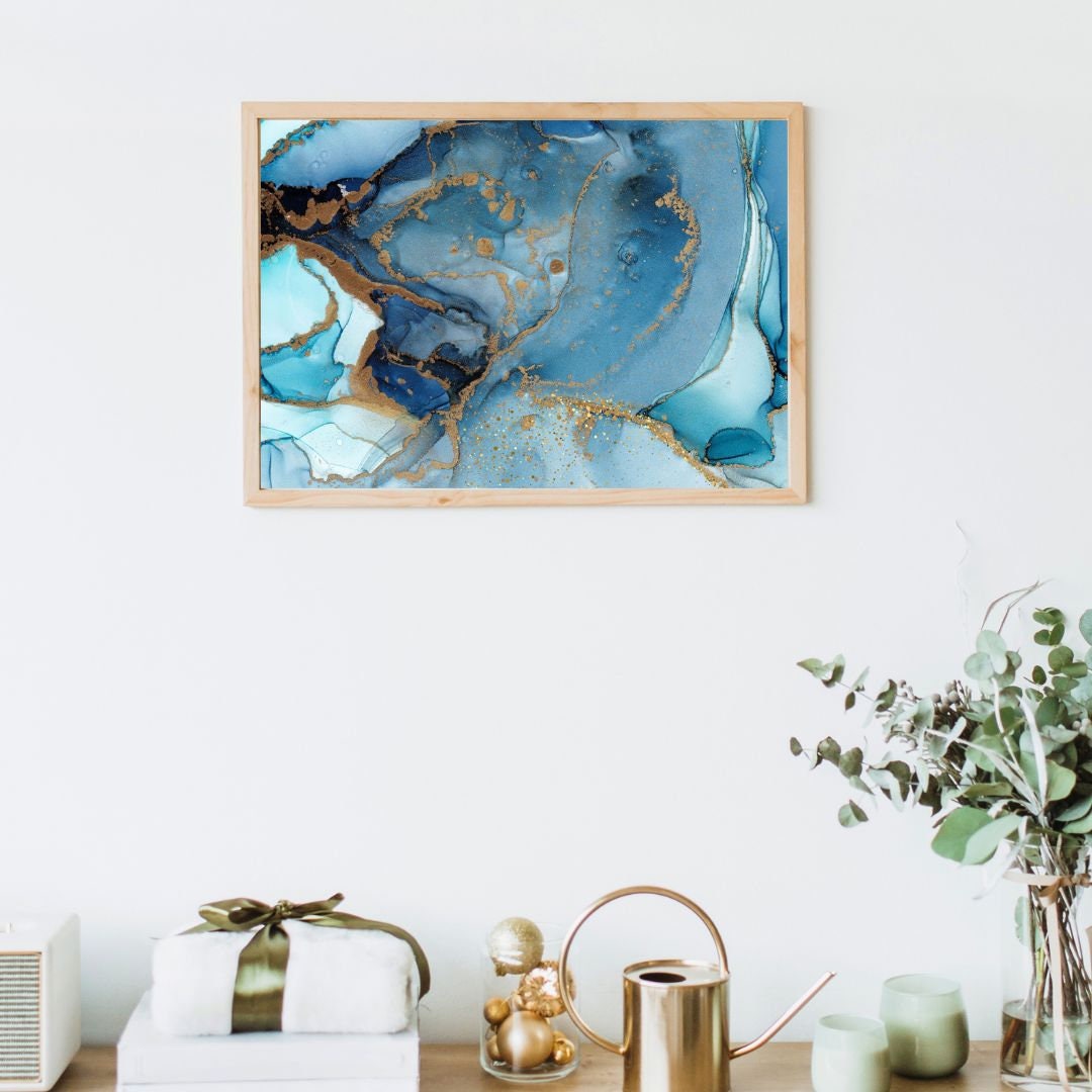 Navy Blue and Gold Digital Wall Art Abstract Navy Gold Wall Etsy