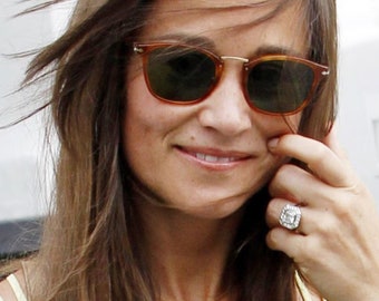 Princess Pippa Middleton Ring, 2 CT Asscher Cut Moissanite Engagement Ring, Asscher Bezel Set Halo Wedding Ring, Celebrity Ring Gift For Her