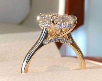2 CT klassieke ovale geslepen Moissanite verlovingsring, 14K gouden prachtige verborgen Halo jubileumring, Solitaire Diamond Ring, ovale belofte ring