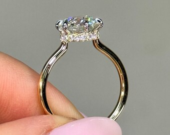 2,5 CT ronde verborgen Halo ring, ronde geslepen Moissanite verlovingsring, 14K gouden Solitaire diamanten ring, bruids bruidsring, verjaardagscadeau