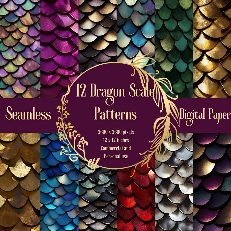 12 Dragon Scale Shimmery Iridescent Metallic Digital Paper Seamless ...