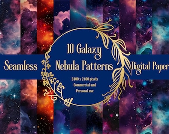 10 Galaxy Nebula Space Fantasy Sci-Fi Digital Paper Seamless Pattern Designs Descarga instantánea para uso comercial y personal