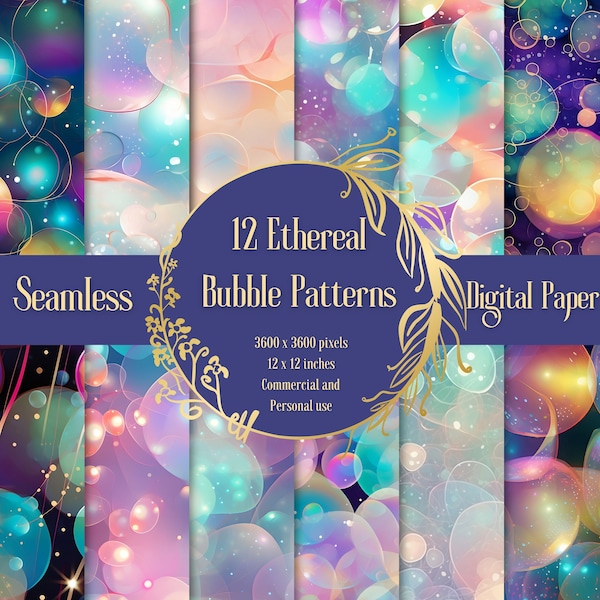 12 Ethereal Iridescent Rainbow Bubbles Digital Paper Seamless Pattern Designs Instant Download for Commercial and Personal Use