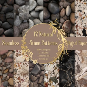 12 pedras naturais, seixos, mármore, xisto, terrazzo, papel digital, designs de padrão sem costura, download instantâneo para uso comercial e pessoal