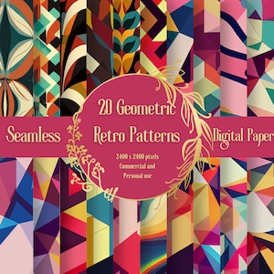 20 mutige Retro Geometrische Abstrakte Digitales Papier Nahtlose Muster Designs Sofortiger Download für kommerziellen und persönlichen Gebrauch