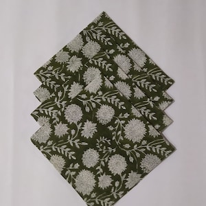 Green & White Indian Block Printed Cotton Cloth Napkins,Eco Friendly Reusable Cocktail Napkins, Zero Waste Unpaper Kids Cloth Napkins