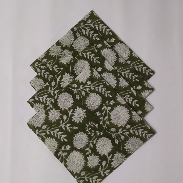 Serviettes en tissu en coton indien vert et blanc, serviettes à cocktail réutilisables écologiques, serviettes en tissu sans papier pour enfants zéro déchet