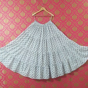 Vestido longo com estampa indiana em bloco de mão para mulheres, a melhor saia circular plissada e fluida, comprimento até o tornozelo, tamanho grande, em tom escuro, presenteie-a