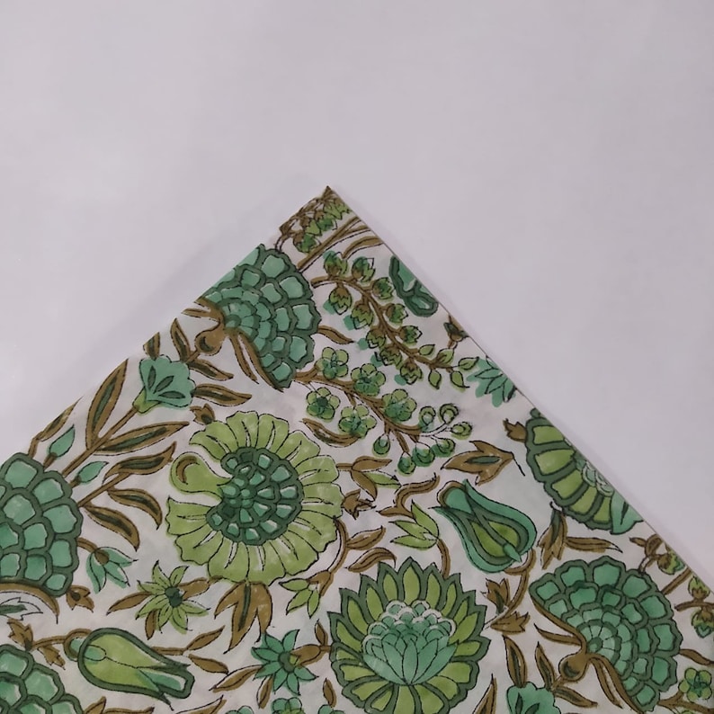 Big PATTERN & Sage Green Napkins, Delft White Indian Hand Block Floral ...