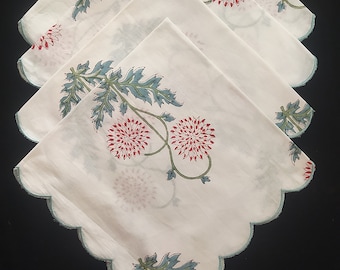 Hand Printed Cotton Colorful Floral Table Napkins, 100% Indian cotton cloth Napkin, Hand printed Everyday Use Assorted Dinner Napkin Set.