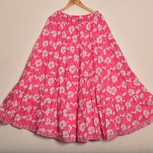 Saia estampada rosa e branca em tecido de algodão macio e respirável, todos os tamanhos XS a 6XL, saia indiana étnica floral feita à mão para mulheres