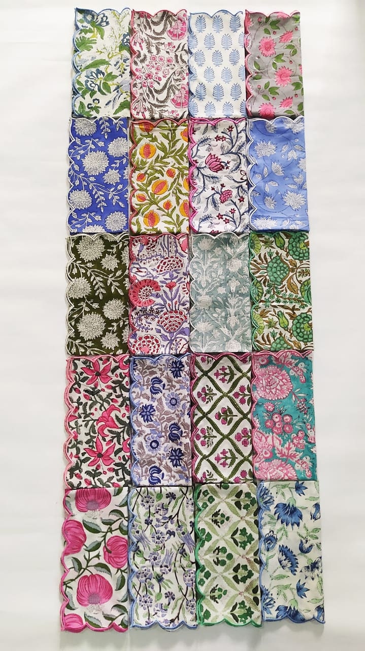 Wholesale Cloth Napkin Mix and Match Scalloped Lot Of Cotton Dinner Napkin Set Everyday Use Assorted Wedding embroidered Napkins, 20x20 Inch