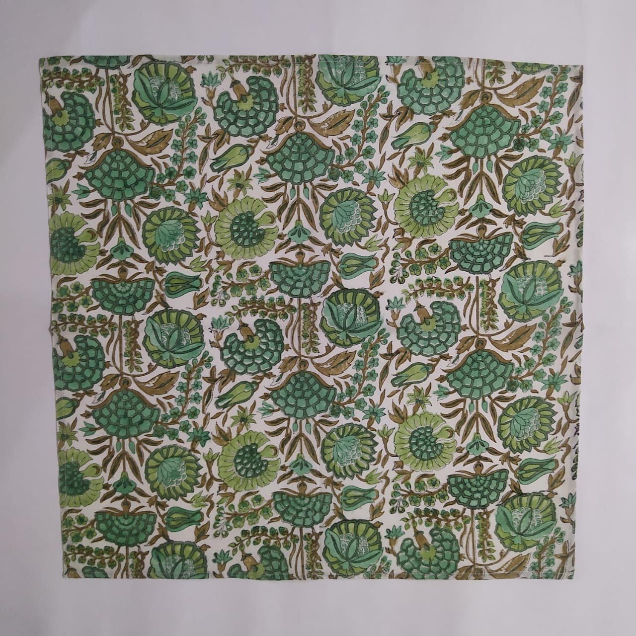 Big PATTERN & Sage Green Napkins, Delft White Indian Hand Block Floral ...