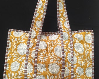 Borsa tote con stampa floreale BlockPrint Borsa da trasporto, borsa per la spesa da donna, borsa tote trapuntata in cotone indiano fatta a mano, borsa a tracolla