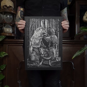 A3 Riso-Druck Wolves - Wölfe, Winter, Schnee, Kampf, Wald - Christopher Reuter