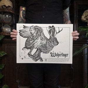 A3 Riso print Wolpertinger - Hare, Cryptozoology, Folklore - Christopher Reuter
