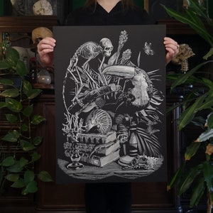 Siebdruck Exotisches Stillleben - Tropisch, Schädel, Skelett, Wunderkammer, Toucan, Tiere, Taxidermie - Christopher Reuter