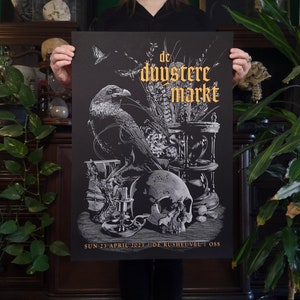 Limited screen print De Duystere Markt - Still Life, Memento Mori, Skull, Wunderkammer, Hourglass, Vanitas - Christopher Reuter