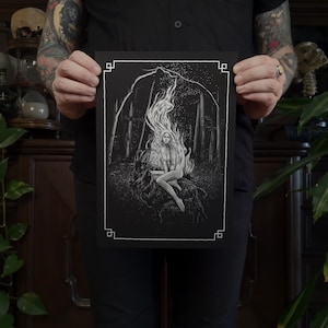 A4 Riso-Druck Witch - Hexe, Ziege, Sabbat, Feuer, Wald - Christopher Reuter