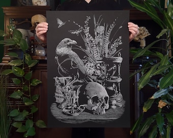 Screenprint Still Life - Memento Mori, Skull, Cabinet of Curiosities, Hourglass, Vanitas - Christopher Reuter