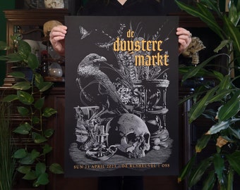 Limited screen print De Duystere Markt - Still Life, Memento Mori, Skull, Wunderkammer, Hourglass, Vanitas - Christopher Reuter