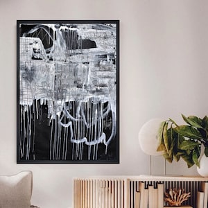 pintura abstracta grande pintura negra sobre lienzo pintura al óleo blanca