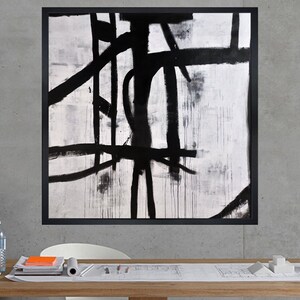 pintura abstracta grande pintura negra sobre lienzo pintura al óleo blanca