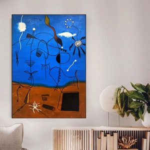 groot abstract schilderij blauw schilderij op canvas oranje geometrisch olieverfschilderij