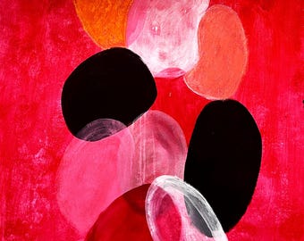 Large Red Abstract Painting on Canvas, 29x47