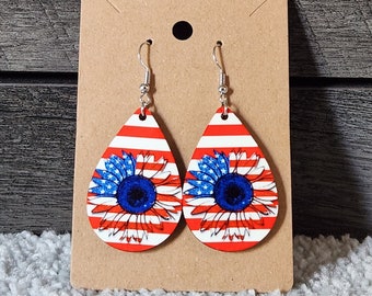 4th of July Flag Sunflower Earrings