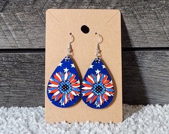 Teardrop 4th of July earrings - Sunflower is red, white & blue