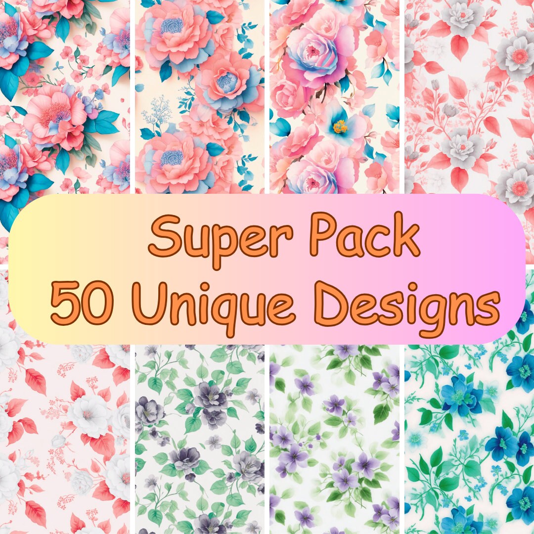 50 Sheets Floral Seamless Pattern Sheets Beautiful Design Pack 12kx12k ...