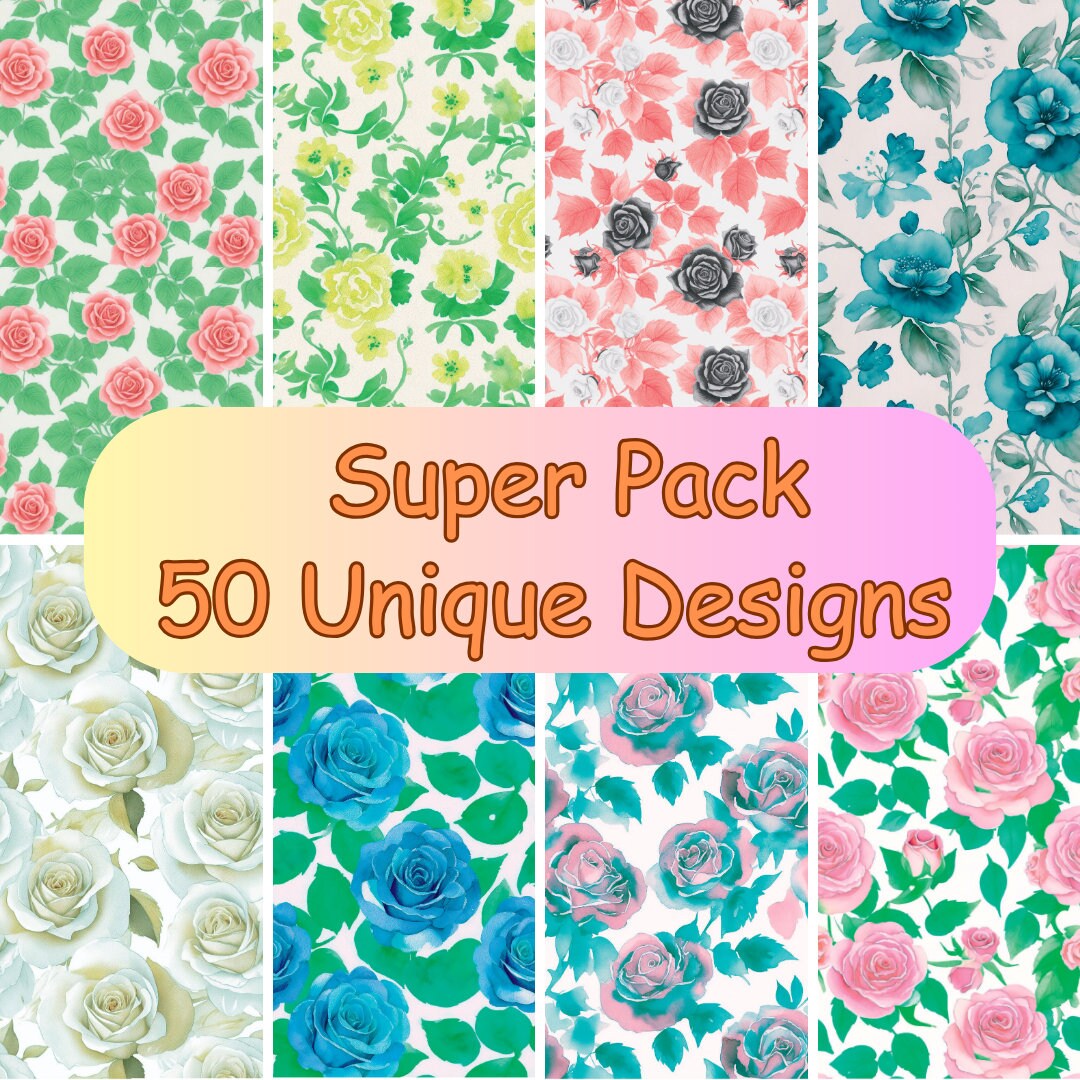 50 Sheets 3D Floral Seamless Pattern Sheets Beautiful Design Pack ...