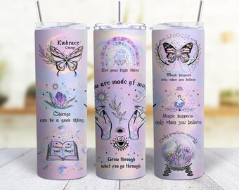 Witchy Vibes 20 oz Skinny Tumbler Sublimation Design, Magic Celestial Tumbler Wrap, Halloween Witch Tumbler, Inspirational PNG Download