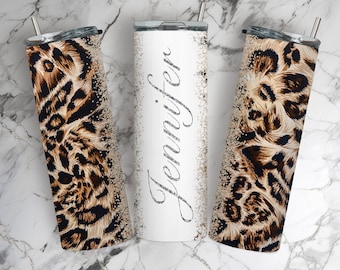 Envoltura para vaso de leopardo de 20 oz, diseño de sublimación con estampado de guepardo, plantilla para vaso con texto o nombre, descarga digital PNG