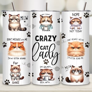 Sarcastic Cat 20 oz Tumbler Wrap, Cat Lover Tumbler, Funny Cat Sublimation Design, Cute Cat Tumbler For Crazy Cat Lady, PNG Digital Download