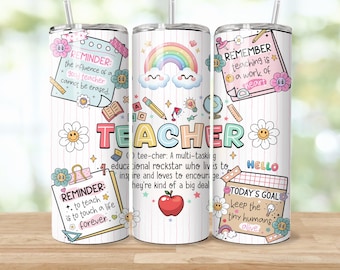 Lehrer Becher Design Lehrer Geschenk, 20 Unzen Skinny Tumbler Sublimation, Lehrer Wertschätzung, Zurück in der Schule, Lehrer PNG Download