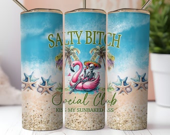 Salty Bitch Funny Skeleton 20 oz Tumbler Wrap, Beach Tumbler Sublimation Design, Beach Social Club, Skeleton Tumbler Wrap, PNG Download