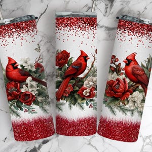 Cardinals Tumbler Wrap, Weihnachtskardinäle 20 Unzen Skinny Tumbler Sublimationsdesign, Weihnachtsbecher, Vögel Tumbler PNG, digitaler Download