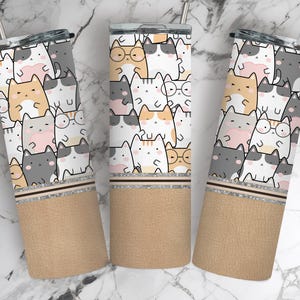 Cute Cats 20 oz Skinny Tumbler Template, Cat Lover Gift, Cat Tumbler Wrap, Funny Cat Sublimation Design, Cat Lover PNG Digital Download