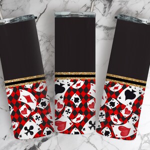 Carte à jouer de poker gobelet 20 oz en sublimation, ajoutez votre propre texte/nom, gobelet fin noir et rouge, téléchargement PNG