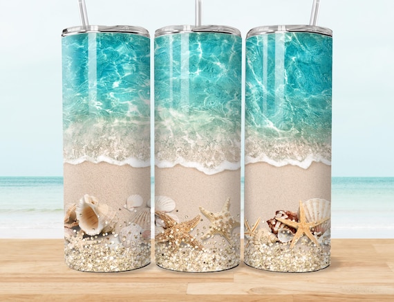 Beach Tumbler Wrap Summer Tumbler 20 oz Skinny Tumbler Sublimation Design, Ocean Tumbler, Beach PNG, Seashell Tumbler, Digital Download