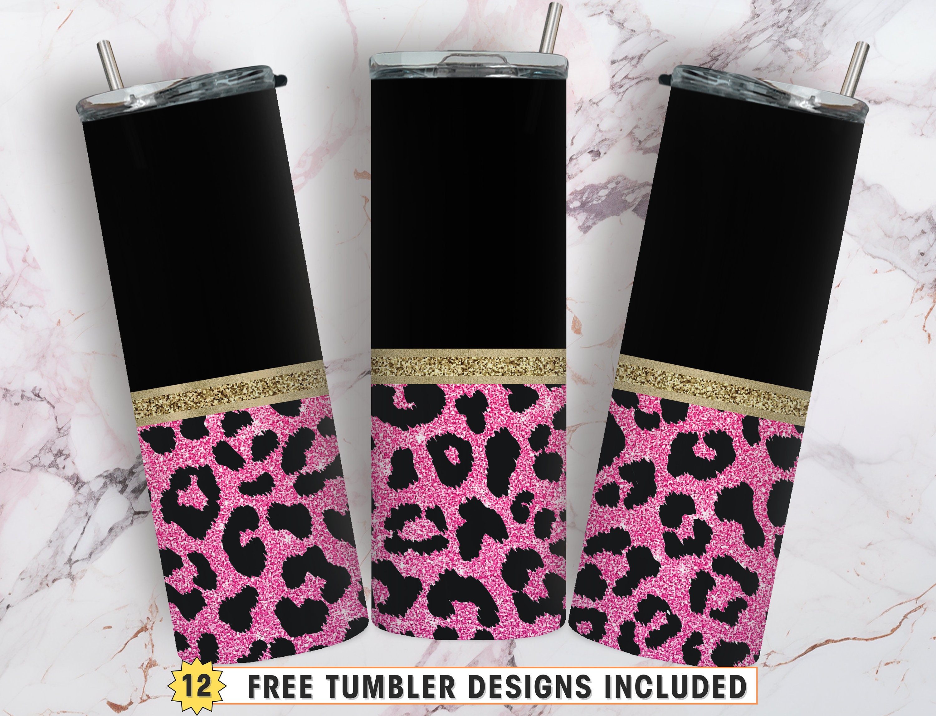 Pink Leopard Tumbler Wrap, 20 Oz Skinny Tumbler, Pink Glitter Leopard ...